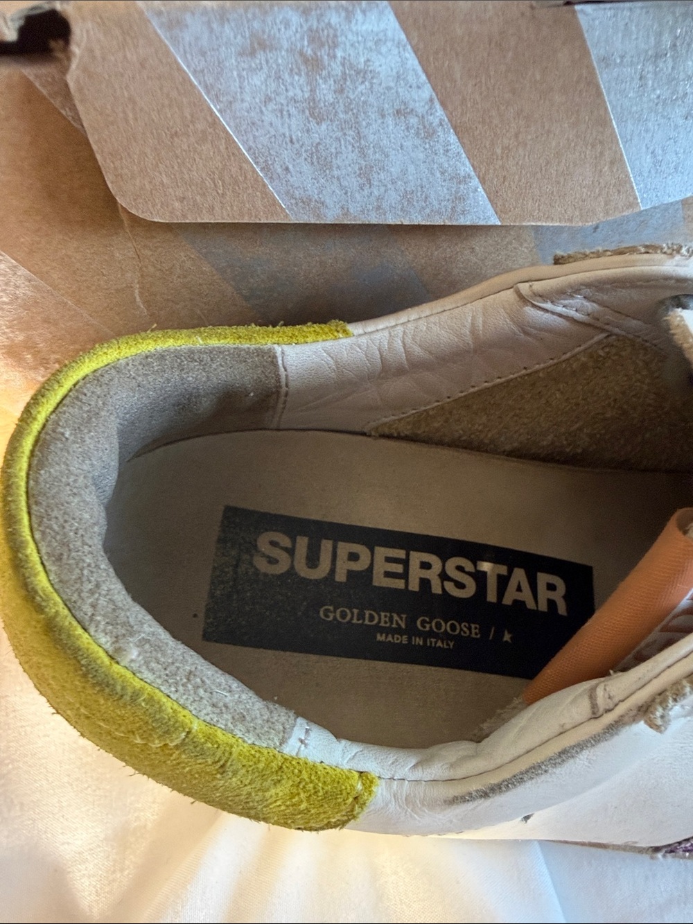 Golden Goose White Sneakers with Yellow Heel Tab and Purple Star - Picture 2 of 5